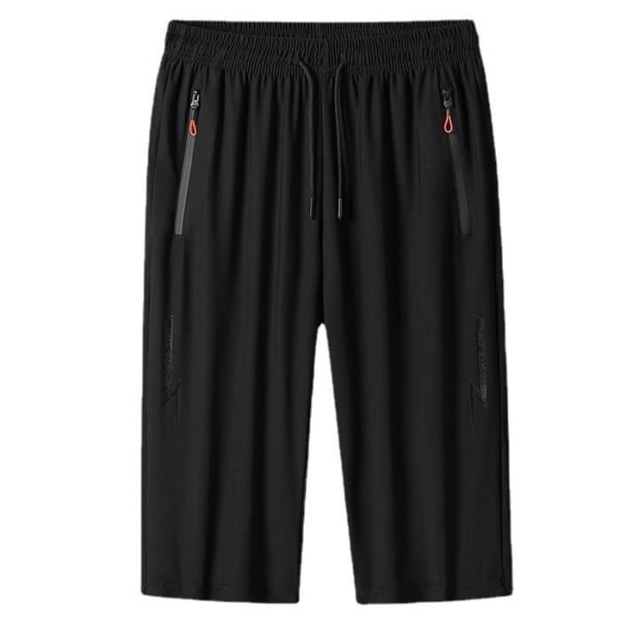 Short Homme Grande Taille Été Sport – Taille Élastique + Cordon, Séchage Rapide, Poches Zippées 3/4