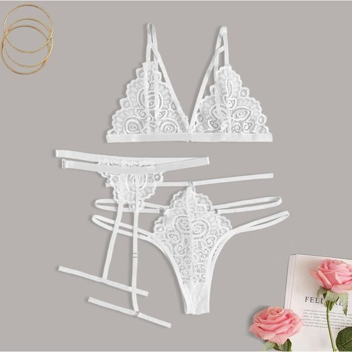 Ensemble Lingerie RSLOVE 3 Pièces - Porte-jarretelles Et Collier, Dentelle Sexy
