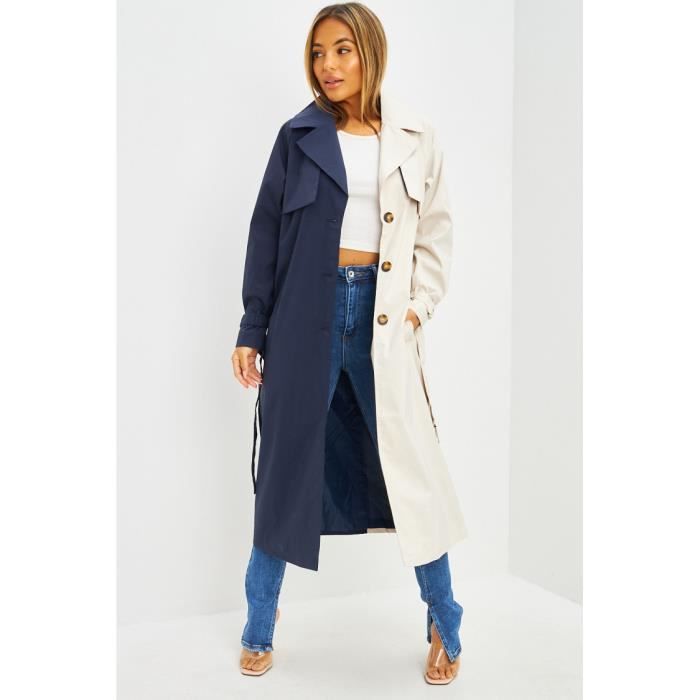 Manteau Trench Bleu Gris En Velours Côtelé – Taille 42 – Occasion Très Bon état – Style Vintage