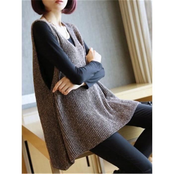 Pull Ample à Col En V Pour Femme - Gilet Uni Sans Manches - Pull En Tricot Décontracté Avec Fente De Câble, Noir/blanc, Petit