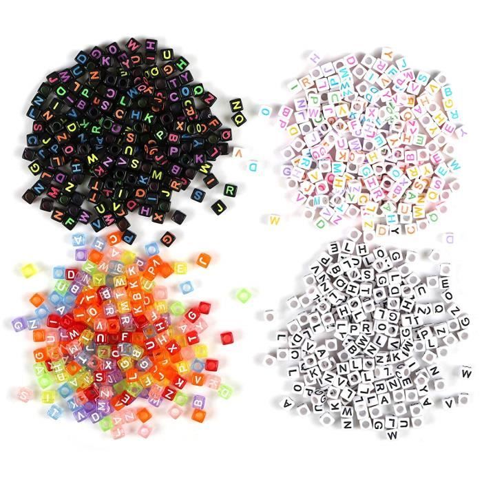 Imprimé Nombre et Coeur Blanc Perle en Plastique Cube Noir 7Mm 100 Pièces