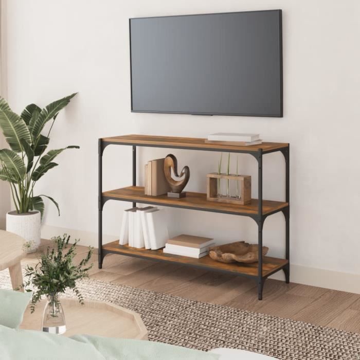 Bibliothèque - OMABETA - Chêne fumé - 100x33x70 5 cm - 3 étagères - Style industriel