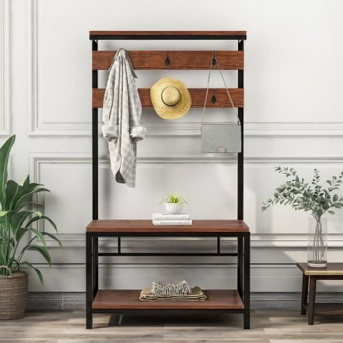 YITAHOME Porte-manteaux, arbre d'entrée industriel avec rangement pour chaussures, tringle à