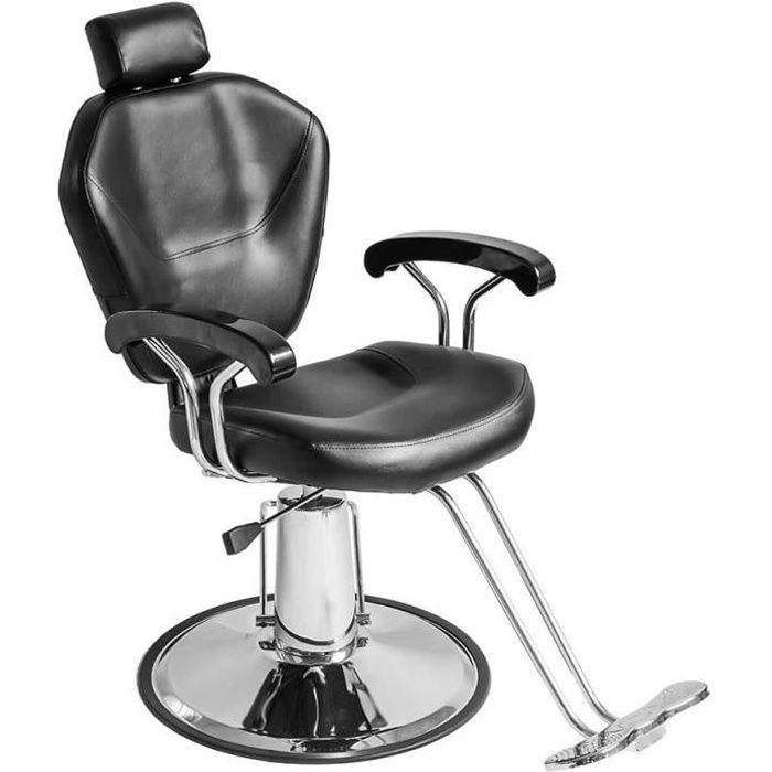 fauteuil de coiffeur classic hydraulique inclinable barber reclinable 360°en pu cuir avec chrome repos pied pour salon