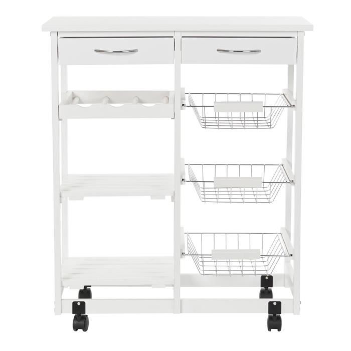 Meuble de cuisine, desserte en pin et MDF coloris blanc longueur 67 x