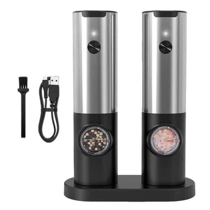Moulin à Poivre électrique Forlim - Rechargeable USB - Acier Inox - Réglage Mouture - Noir