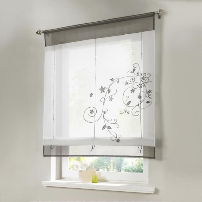 Store Romain En Tulle Translucide - Blanc - 80 Cm X 155 Cm - 100% Polyester - Pour Cuisine, Salle De Bain