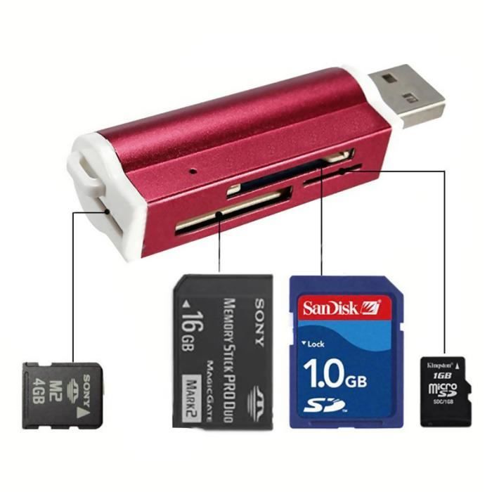 Tout en 1 USB2.0 Lecteur de Carte Carte Reader Mémoire Micro SD MMC SDHC TFRouge