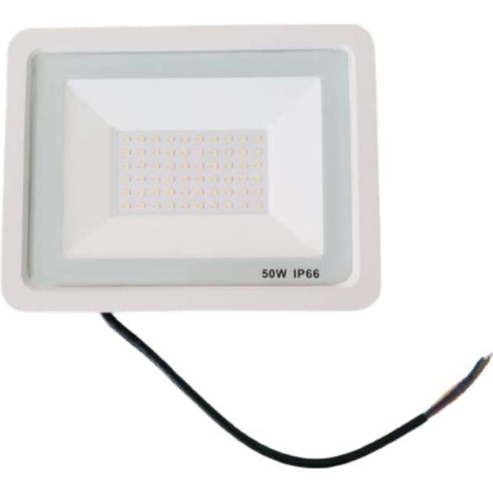 Projecteur LED Extérieur 50W IP66 BLANC - SILAMP - Blanc Froid 6000K - 8000K - Aluminium - Electrique