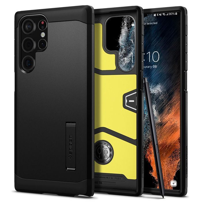 Coque - SPIGEN - Tough Armor - Samsung Galaxy S22 Ultra - Noir - Protection robuste - Béquille intégrée