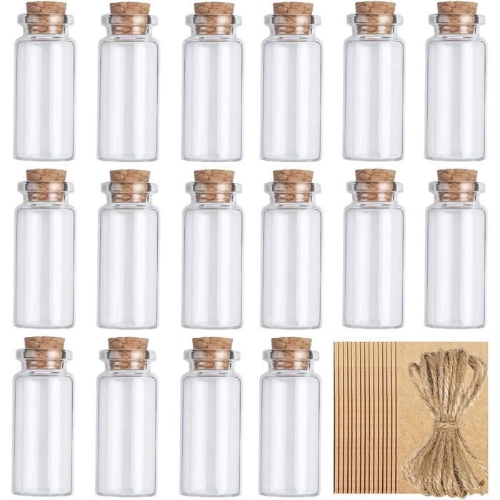 CL-Link Lot de 20 mini bouteilles en verre avec bouchon + 20 ficelles + 20 étiquettes suspendues pour décoration de bricolage, c453