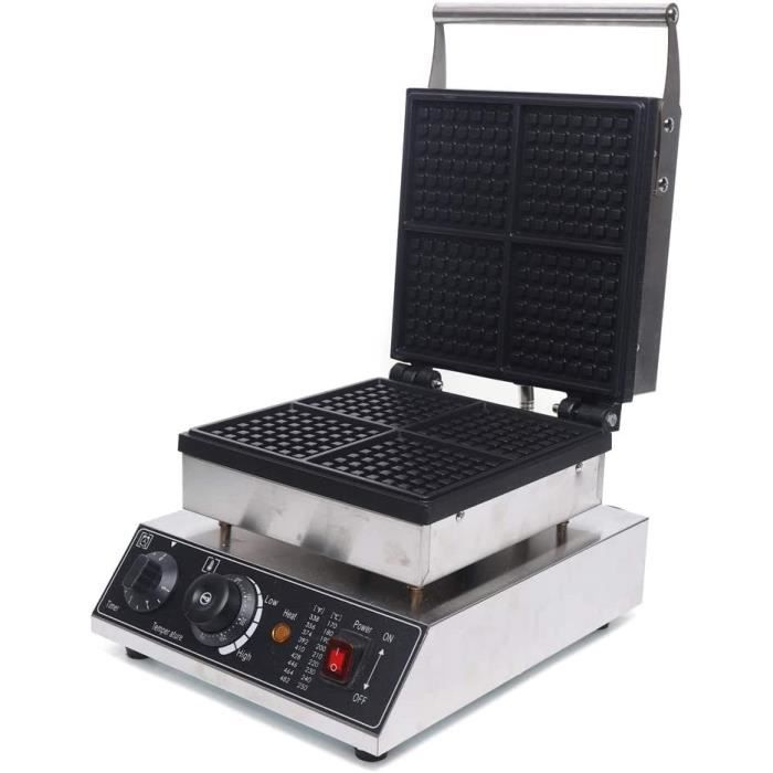 Gaufrier Professionnel 2 Plaques - 1600 W, Thermostat 50-300°C, Plaques Fonte Antiadhésive - Pour Gaufres Croustillantes (inox)