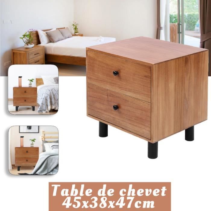 CHOWGOLI Table De Nuit LED Avec 2 Tiroirs, Connectée Avec Prise Électrique, Table D'Appoint Pour Chambre à Coucher, Salon, Bureau, Noir, 45x35x52cm