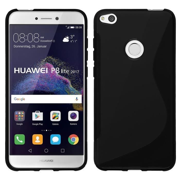 Coque Gel Silicone + Verre Trempé Pour Huawei P8 Lite 2017 – Transparent/noir, Neuf