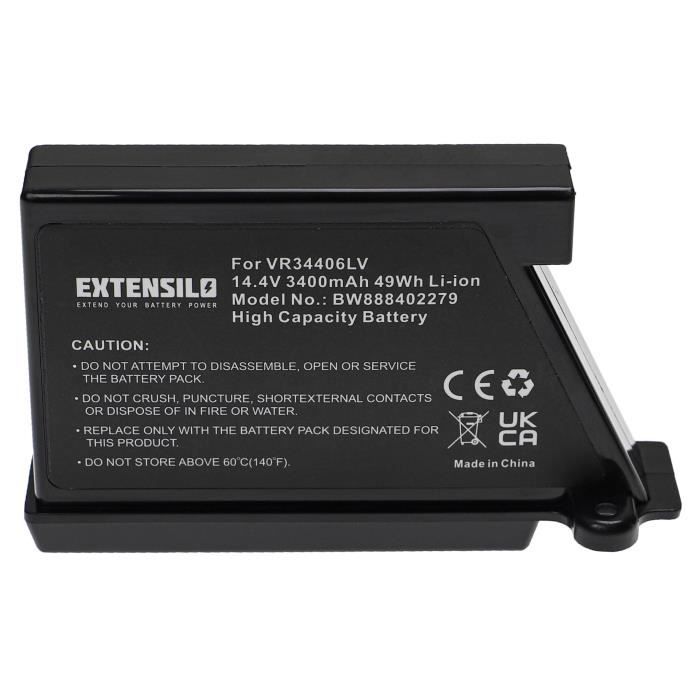 EXTENSILO Batterie compatible avec LG Hom-Bot VR1012W, VR1013RG, VR1013WS, VR1015V aspirateur, robot électroménager (3400mAh, 14,4V,