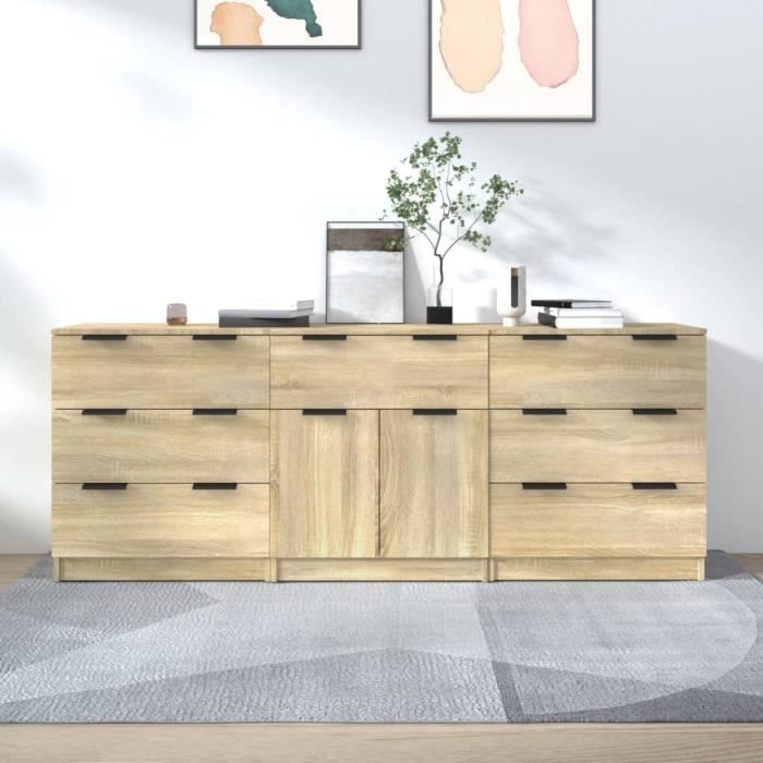 3115798 vidaXL Buffets 3 pcs Chêne sonoma Bois dingénierie