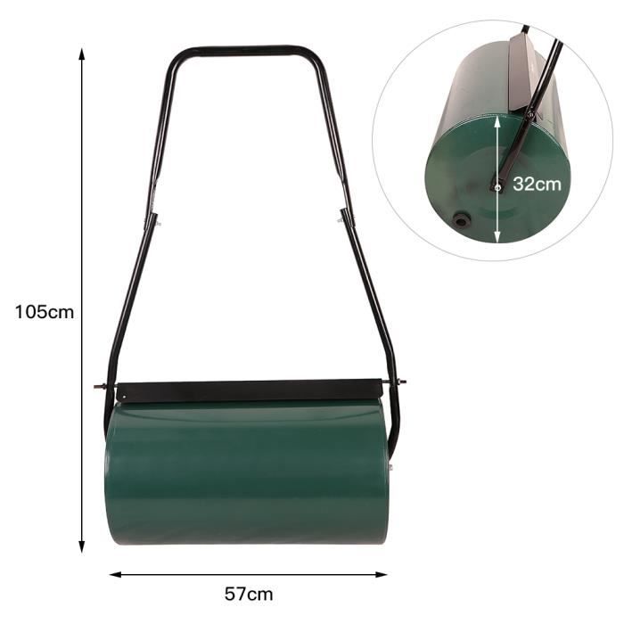 Rouleau à Gazon Manuel En Métal 57 Cm - Diamètre 32 Cm, Capacité 46 Litres - Remplissable Eau/sable - Pour Tasser Semis Et Terre - 6