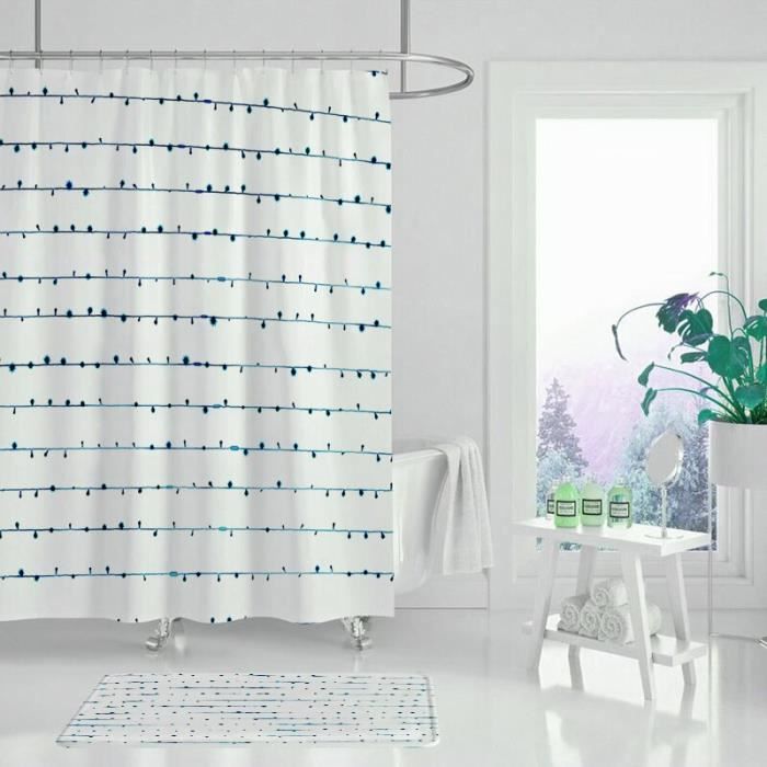 Rideau De Douche à Carreaux Noir Et Blanc, Adapté Aux Baignoires Impermeable Anti Moisissure Et Lavable Avec Crochets 150 Cm X 200 Cm 96525481