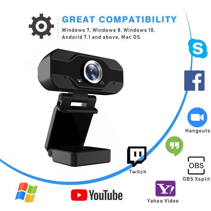 Webcam HD 1080P,Plug and play, pas besoin d'installer d'autres