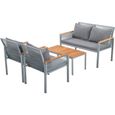 Salon de Jardin 4 places avec table basse, style industriel, en métal et bois, gris-1