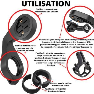 Support Guidon Garmin Edge – Compatible 500/520/530/540/800/1000/1030/1040 – Acier Plastique 31,8mm – Fixation Stable Avec Clé Allen