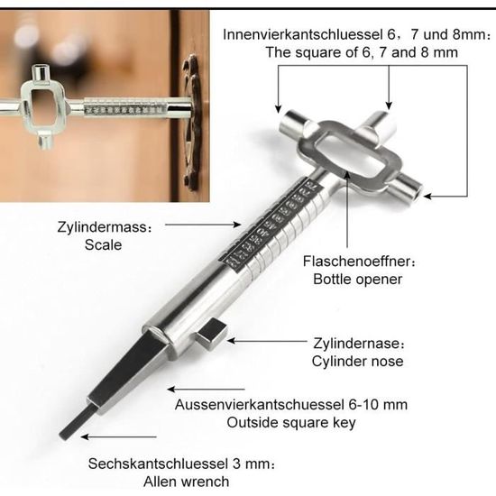 Clé D'Architecte Universelle Hitopin - 2 Pièces Alliage Zinc - Pour Portes, Fenêtres, Armoires