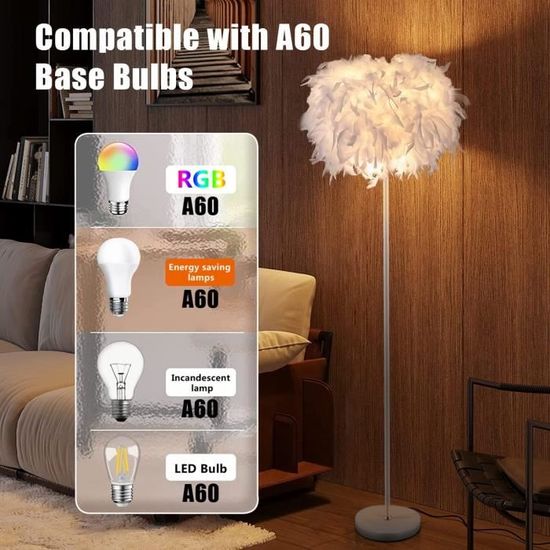 Abat-jour Plumes Bohème à Ressort - Design Élégant E27 Pour Suspension, Lampe De Table Ou De Chevet