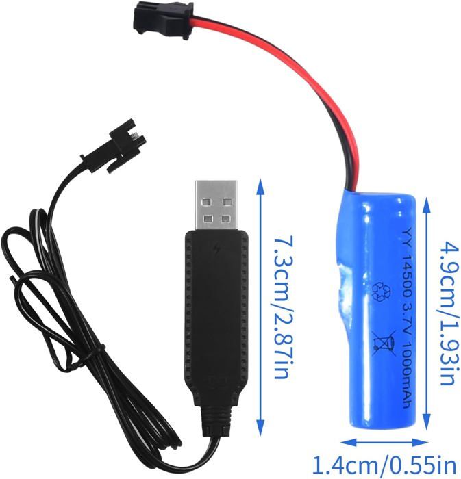 ZYGY TK-3082B Lot de 2 batteries Li-ion 7,4 V 600 mAh 2S avec fiche SM-3P et câble de charge USB pour DE82 TK3086B G20601 RC jouet télécommande voiture TK-3082B effets spéciaux flipping