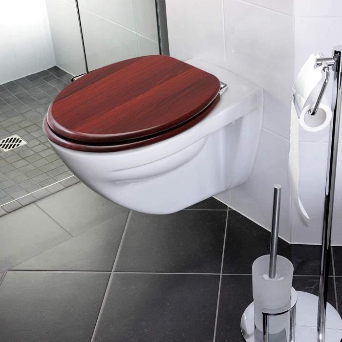 Siège de toilette MDF avec double système d'abaissement abattant WC  standard Bois