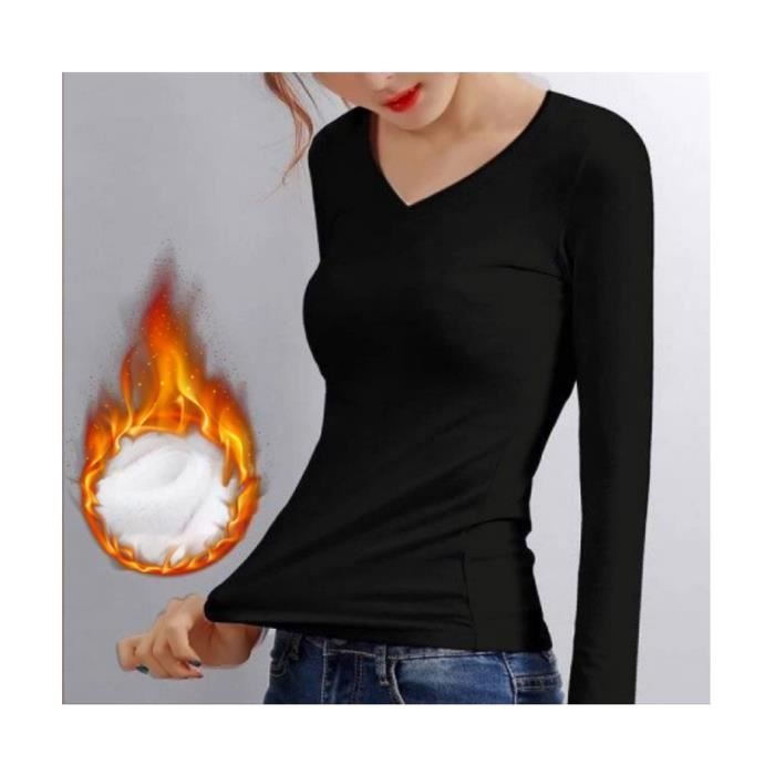 Tee Shirt Thermique Femme Maillot de Corps Doublure Fluff Chaud