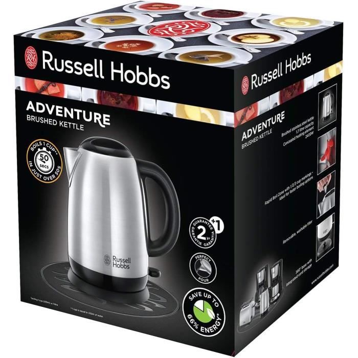 Russell Hobbs Bouilloire Electrique [Compacte & Elegante] Adventure (1L,  2400W, Ebullition rapide,filtre anticalcaire lavable,Marques pour 1/2/3
