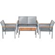 Salon de Jardin 4 places avec table basse, style industriel, en métal et bois, gris-2