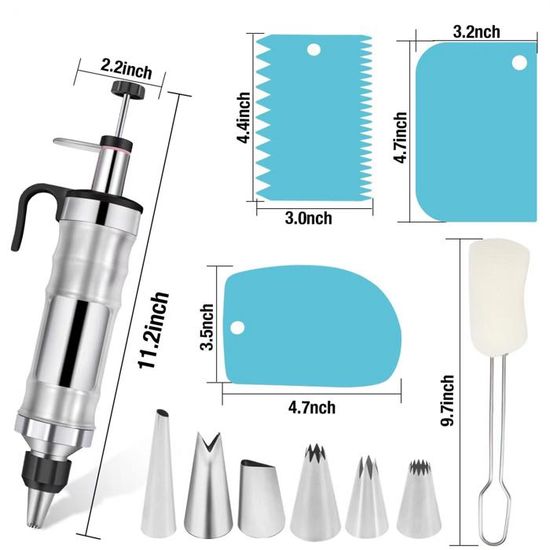 Pistolet Biscuit Seringue Pâtisserie Inox Sqxaldm - 6 Douilles - Pistolet à Biscuits - Décoration Gâteaux - Noir Pistolet à Pâte Inox