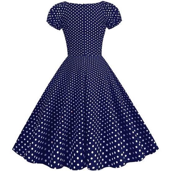 Robe Cocktail Rétro Années 50 Wedtrend - Manches Courtes, Style Rockabilly Swing | Bleu Marine, Ceinture Détachable