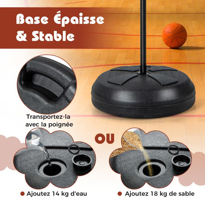 GOPLUS Panier De Basket-Ball Avec Panneau Arrière Incassable De 112 Cm, Réglable En Hauteur, Planche De Rebond Sur La Base, Roues - Sport