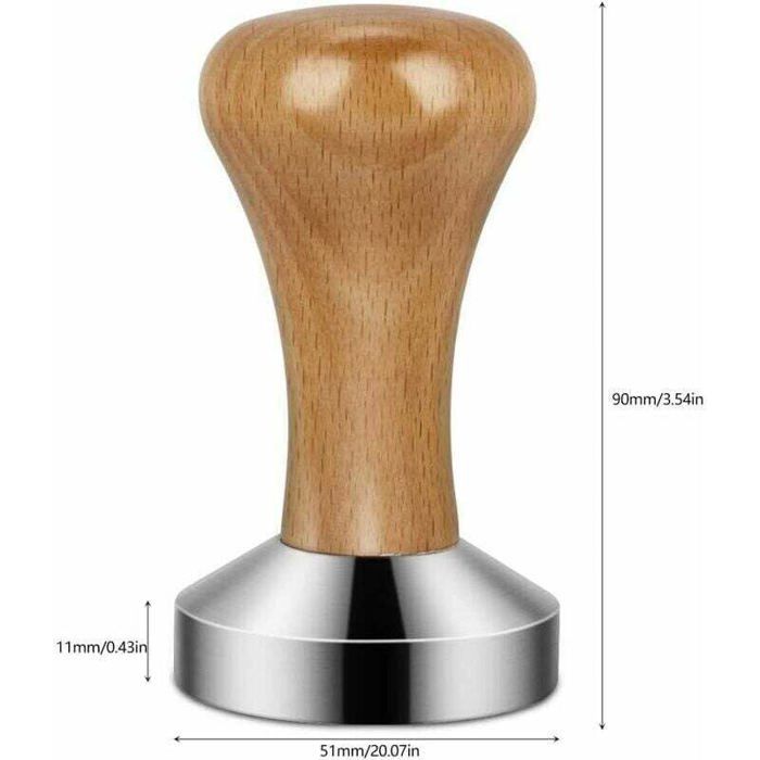 Presse à Café (tamper) Espresso 51 Mm - Acier Inoxydable, Manche En Bois - Pour Machine à Café - Avec Sous-verre - 4