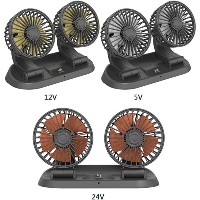 Coikes Ventilateur De Voiture 12V Double Tête - Rotation 360°, USB Portable, Silencieux, Prise Allume-Cigare Pour SUV, VR Et Véhicules