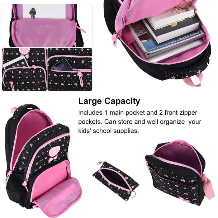Tanou Sac D'école Fille Primaire, 3 Pièces Cartable Filles Avec Sac Repas Et Trousses, Sac à Dos Scolaire College De Style Réfrigérateur Kawaii Pour Enfants, Bleu