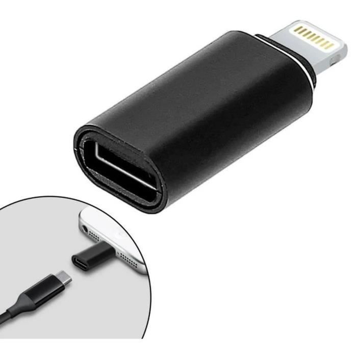 CABLING® Adaptateur noir USB C femelle vers Lightning mâle pour  synchroniser un PC et unb appareil IOS - Cdiscount Informatique