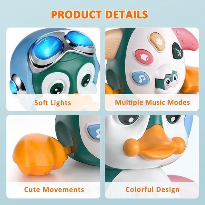 Jouet Musical Pingouin Moontoy Pour Bébé 6-24 Mois - Encourage La Marche, Lumière Et Musique - 2 Modes