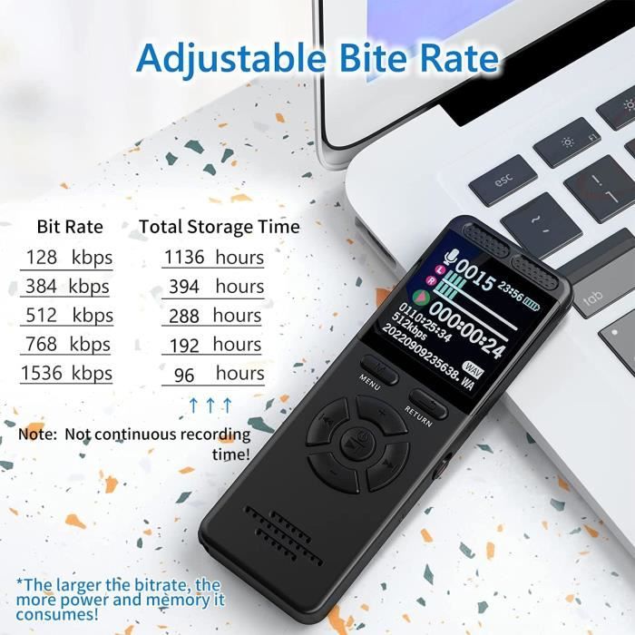 Enregistreur Vocal Numérique 64Go Tschisen - Dictaphone HD 1536Kbps Avec Activation Vocale Et MP3
