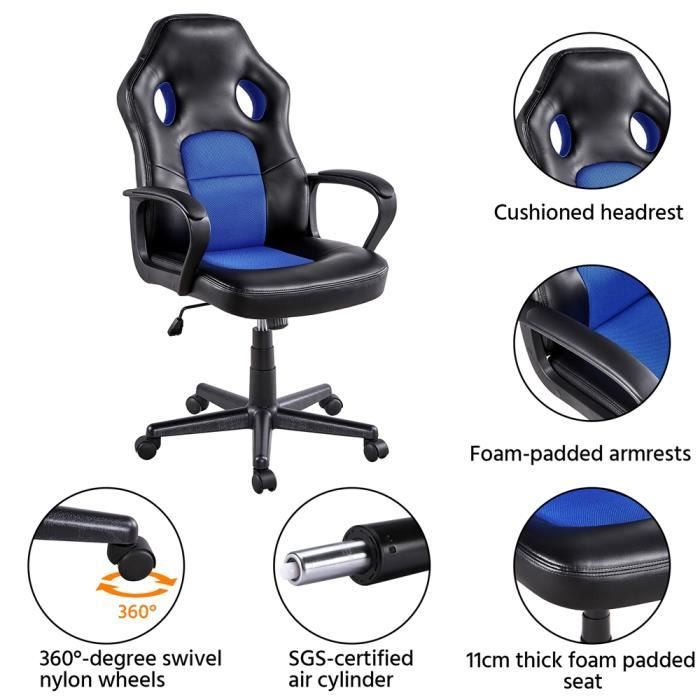 Chaise de jeu Yaheetech, chaise de bureau, chaise pivotante ergonomique,  chaise