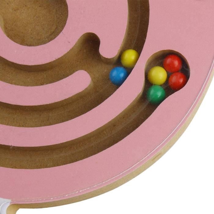 Jeu Magnétique Labyrinthe Perles En Bois - Jouet Enfant Cadeau - Escargot Rose - Stimule Motricité Fine, Patience