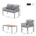 Salon de Jardin 4 places avec table basse, style industriel, en métal et bois, gris-3