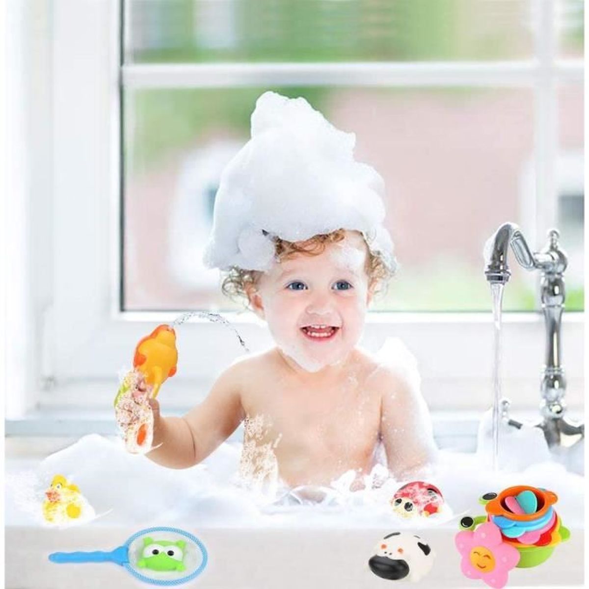 Joyoldelf 19 Pcs Jouet De Bain Bebe Filet Jouets Bain Pistolet A Eau Filet De Peche Gobelets Empilables Jouet Bain Pour Baignoi Cdiscount