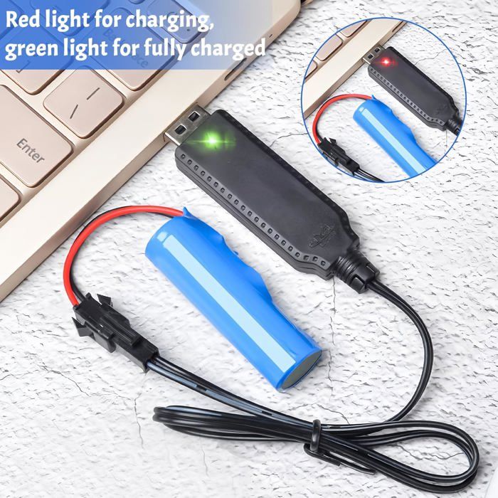Lot 2 Batteries Li-ion 7.4V 3000mAh Rechargeables + Chargeur USB – Pour Voitures RC, Bateaux, Robots, Puissance Durable