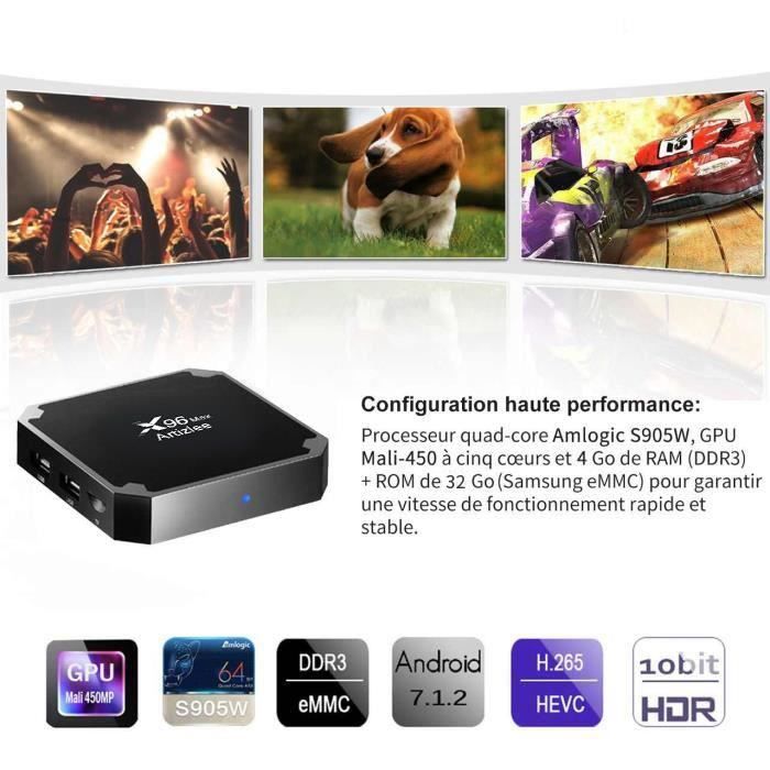 TV Box, 4Go 32Go - ARTIZLEE® Smart Box TV X96 Max Décodeur Multimédia  Android 7.1 4GB+32GB WIFI Amlogic S905W Quad Core Boîtier TV - Cdiscount TV  Son Photo