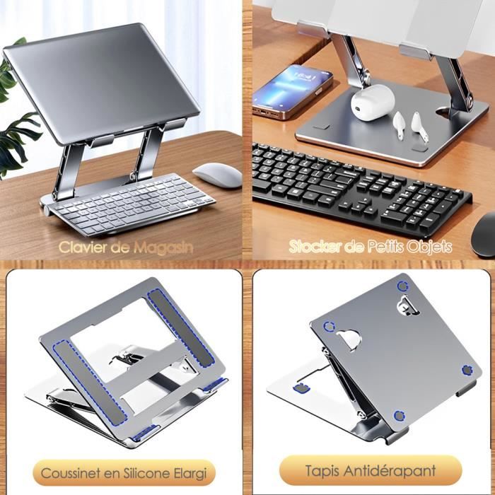 Support PC Table Ordinateur Tablette Lit Pliable Laptop Portable 360 °  Réglable Aluminium Noir - Cdiscount Informatique