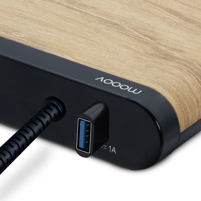 Réveil Avec Chargeur Induction 15W Et Liseuse - Affichage LED Multicolore - Design Effet Bois - Alimentation Secteur 25W Incluse - 3