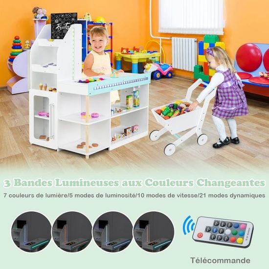 GOPLUS Supermarché En Bois Autoportant Avec Caisse Enregistreuse, Distributeur Et 13 Accessoires, Jeu De Rôle Pour Enfants 3-8 Ans, Vert